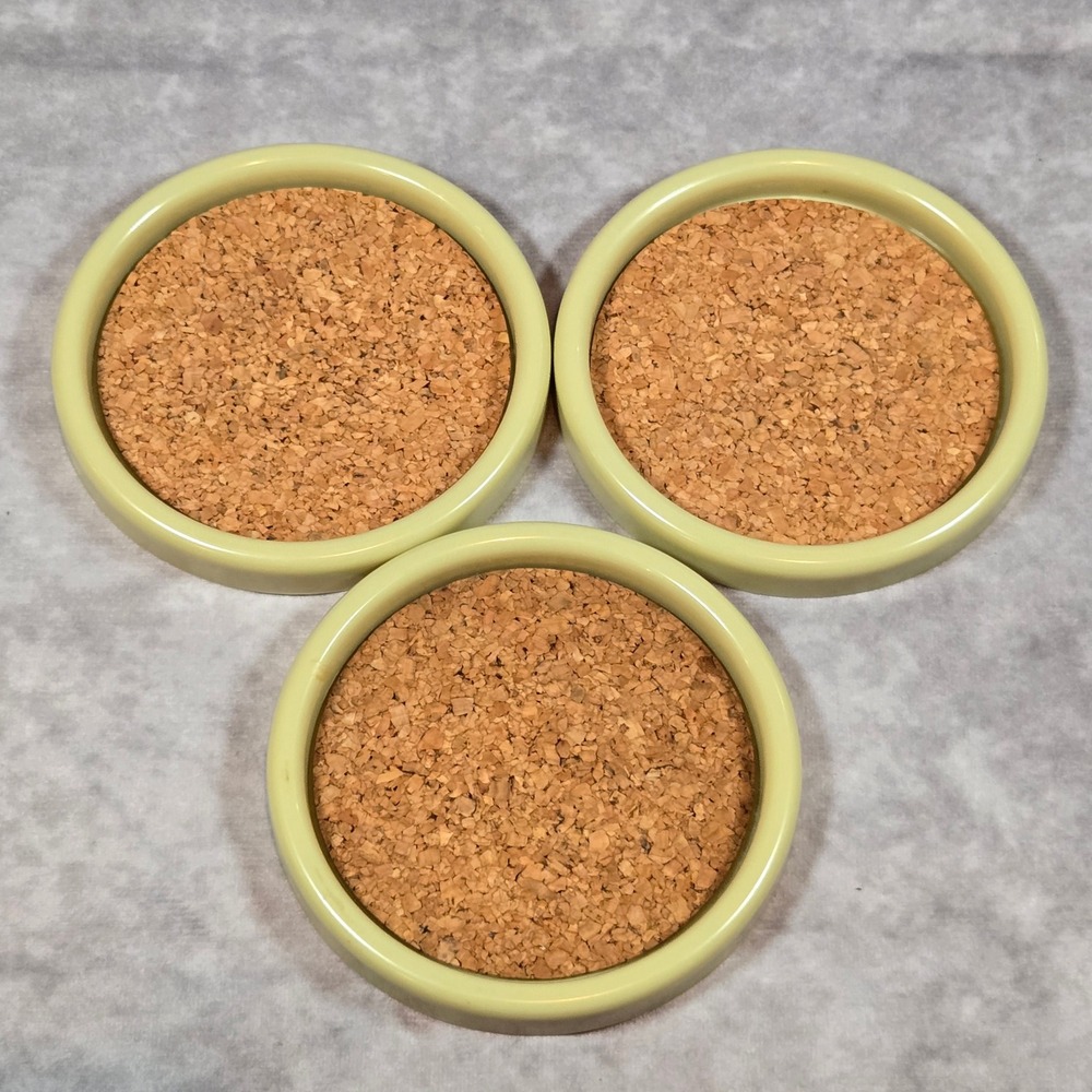 Vintage Cork Plastic Drink Coasters 4" Made in Taiwan Lot of 3